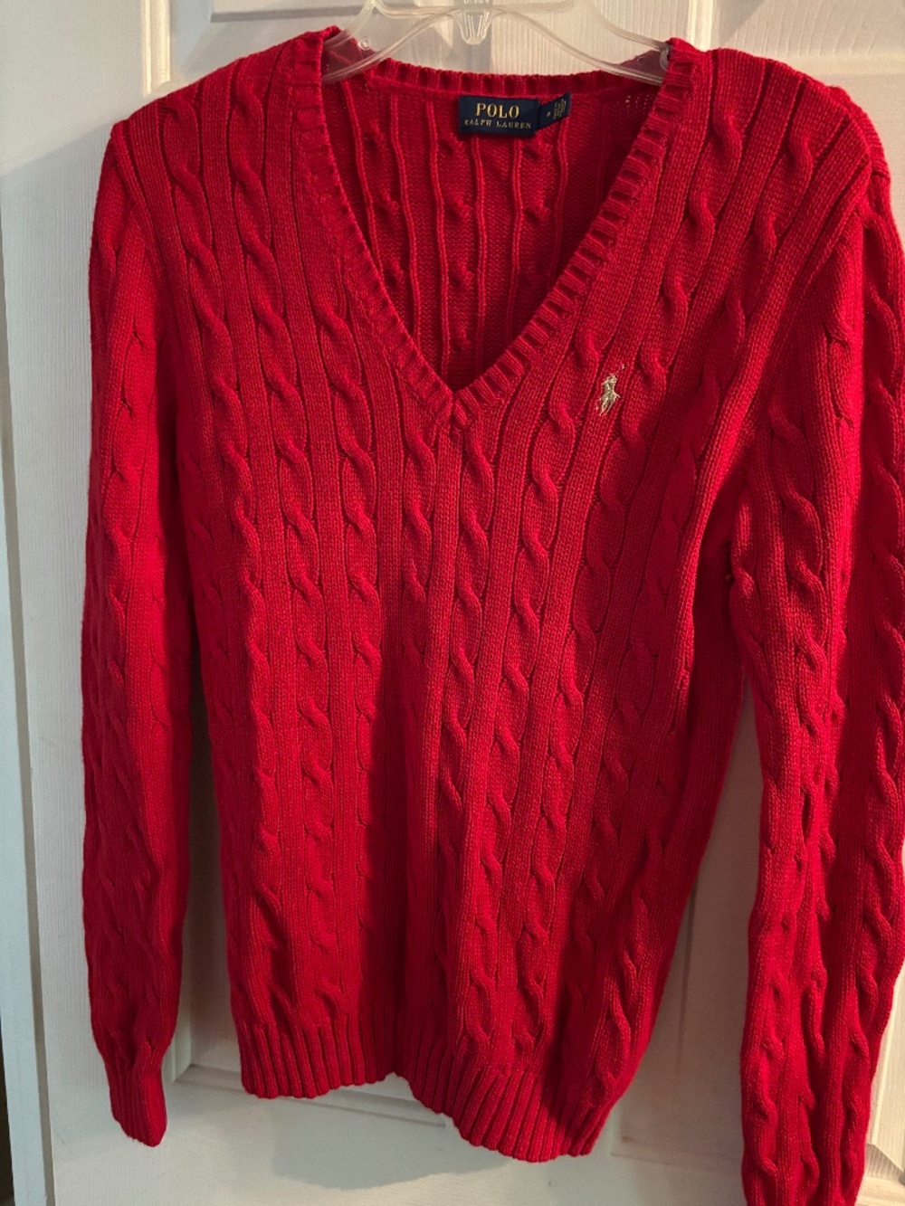 Men's Polo Ralph Lauren Red VNeck Cable Knit Sweater Size M